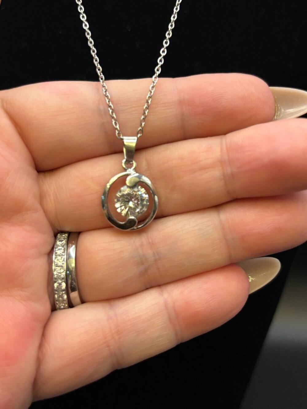 CZ Diamond Round Stone Pendant Necklace